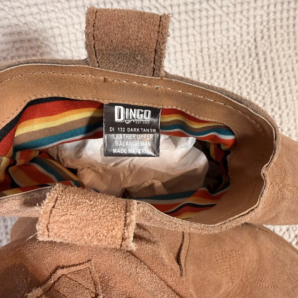 Dingo Jackpot Western Cowboy Slouchy Camel Brown Leather Blogger Bootie Size 8 - Picture 2 of 3